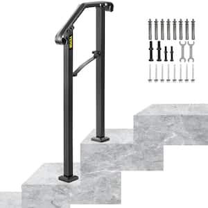 1 ft. Wrought Iron Handrail Fit 1 or 2 Steps Handrails for Outdoor Steps Flexible Porch Railing, Black