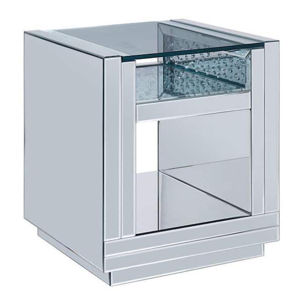 Benjara 24.02 in. H Wood and Clear with Studded Faux Crystals Mirror End Table