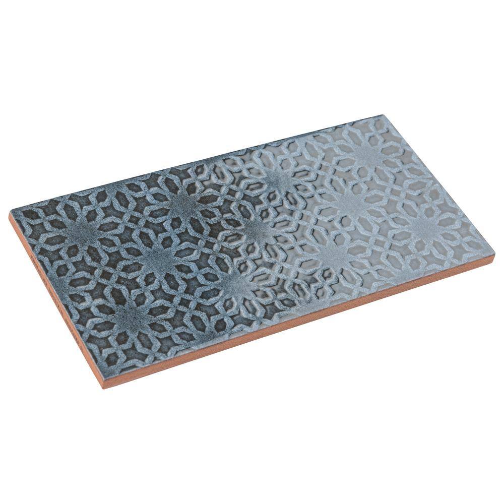 Camden 8" x 4" Azurro Ceramic Patterned Subway Tile
