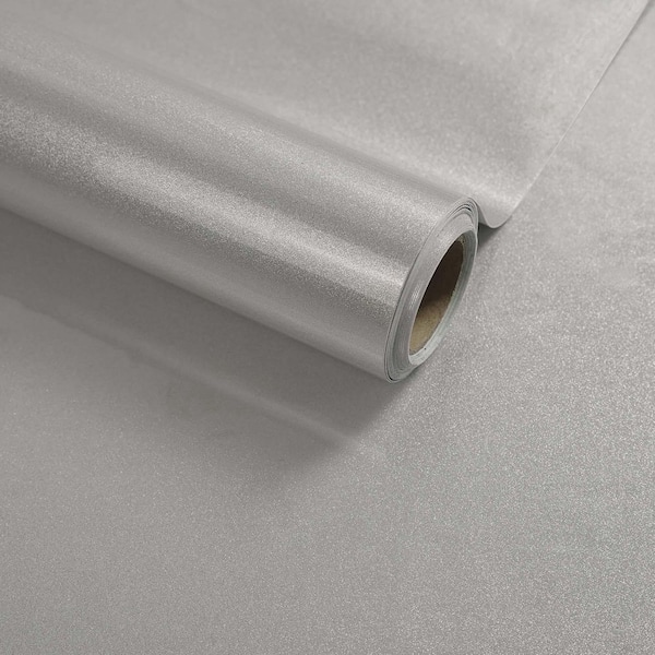 Twinkle Glossy Light Gray Vinyl Peel and Stick Wallpaper Roll Self Adhesive Silver Contact Paper (Covers 30.78 sq. ft. )