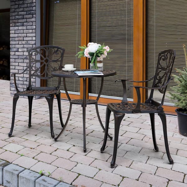 Antique Bronze 3-Pieces Cast Aluminum Patio Outdoor Bistro Set Rust-Proof Furniture Set
