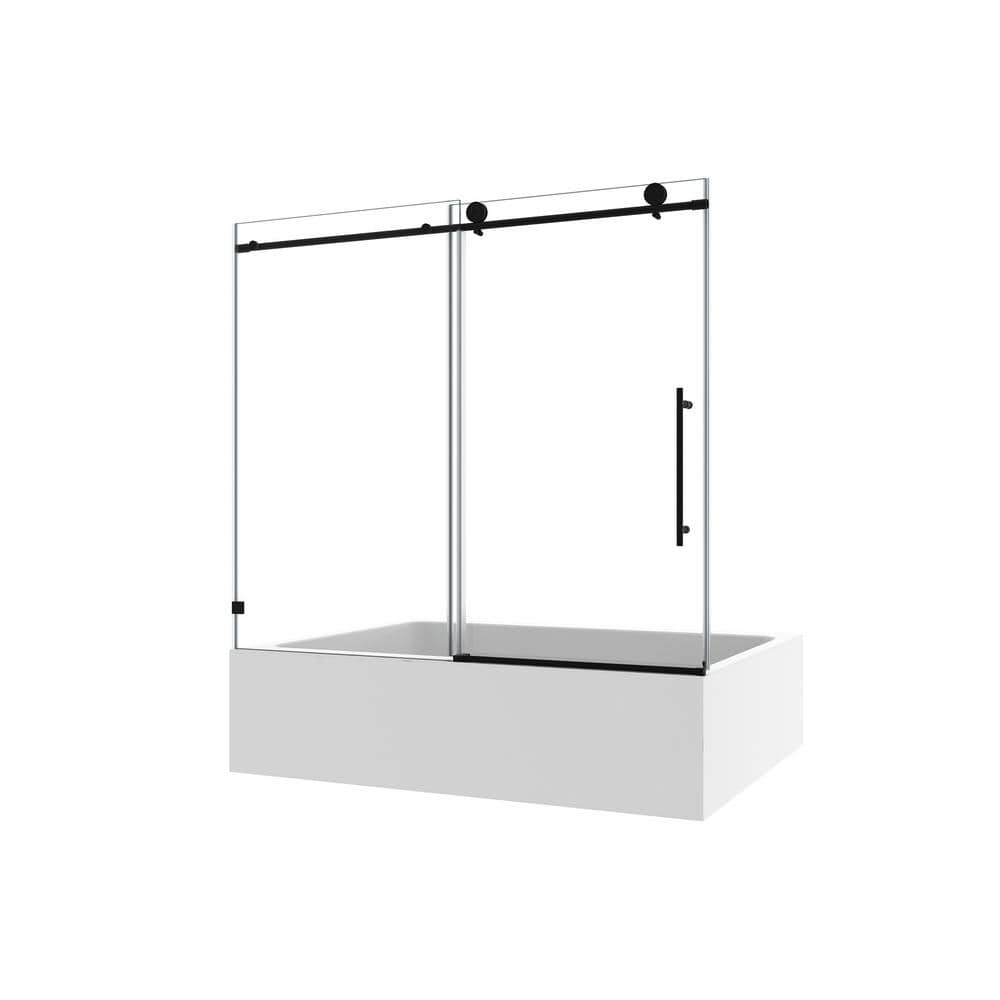 55 in. to 60 in. W x 63 in. H Sliding Frameless Tub Door in Matte Black Finish with Clear Glass price history on PriceWatchPro