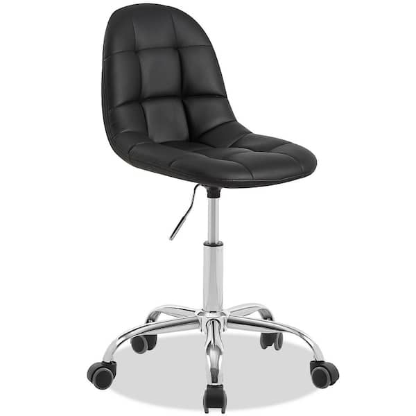 VECELO Modern Armless Home Office Stool, Height Adjustable Office Desk Chair, PU Leather 360-Degree Swivel with Wheels, Black