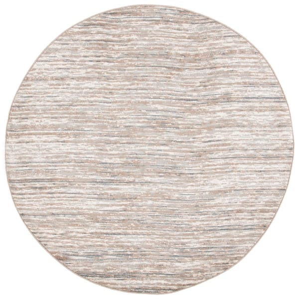 Pyramid 4 ft. x 4 ft. Gray/Ivory Striped Marle Round Area Rug