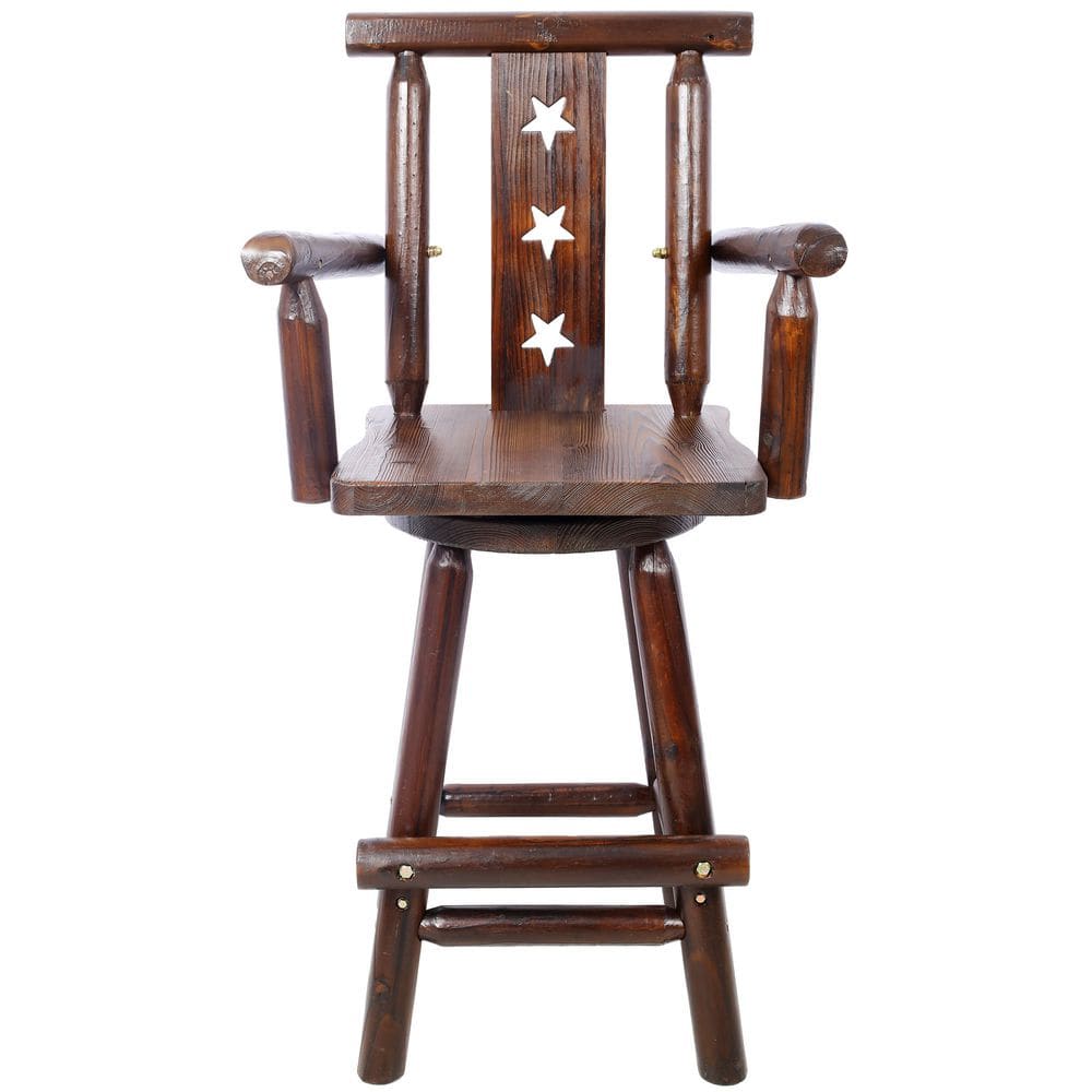 Brown Wood Outdoor Bar Stool with Footrest, Decorative Star Backrest price history on PriceWatchPro