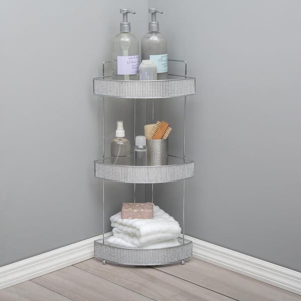 Bath Bliss Chrome Suction Cup Bathroom Corner Shelf Basket