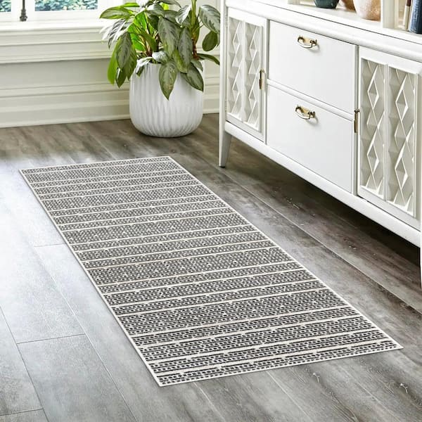 Missha Dario Beige/Black 2 ft. x 8 ft. Striped High-Low Indoor Runner Rug