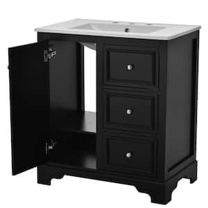 29.96 in. W x 18.46 in. D x 33.7 in. H Single Sink Freestanding Bath Vanity in Black with White Ceramic Top