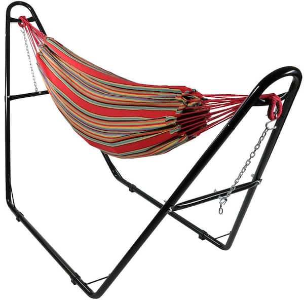 Sunnydaze Decor 11.5 ft. Fabric Brazilian 2-Person Fabric Hammock with Universal Stand in Sunset