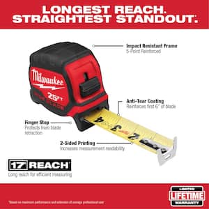 25 ft. x 1.3 in. Wide Blade Tape Measure with 17 ft. Reach and 11-in-1 Multi-Tip Screwdriver