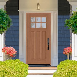 Regency 32 in. x 80 in. Universal Handing 6-Lite Top Lite Clear Glass Wheat Stain Mahogany Fiberglass Front Door Slab