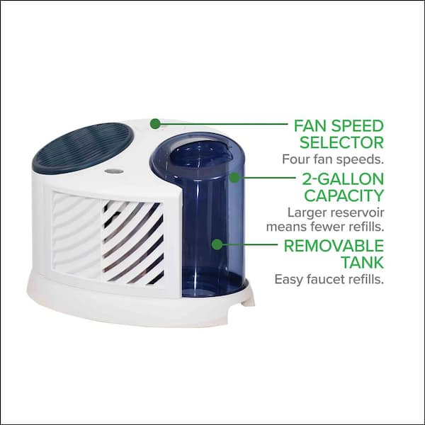 TABLETOP 2-Gal. Cool Mist Evaporative Whole House Humidifier for 1,000 sq. ft., White & Blue