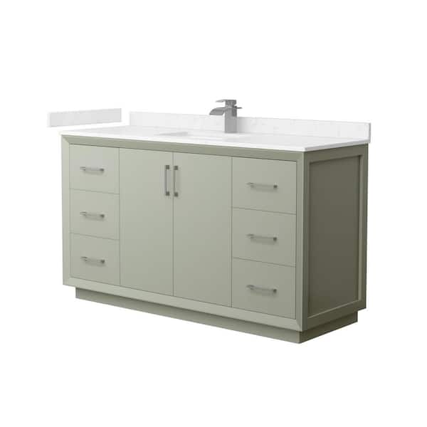 Wyndham Collection Strada 60 in. W x 22 in. D x 35 in. H Single Bath Vanity in Light Green with Carrara Cultured Marble Top