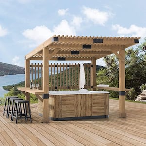 Outdoor Patio Grill Gazebo 10 ft. x 11 ft. Wooden Frame Hot Tub Pergola Kit with Privacy Screen and Large Bar Shelves