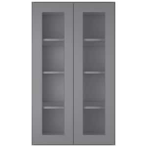 24 in. W X 12 in. D X 42 in. H in Shaker Gray Plywood Ready to Assemble Wall Kitchen Cabinet with 2-Doors 3-Shelves