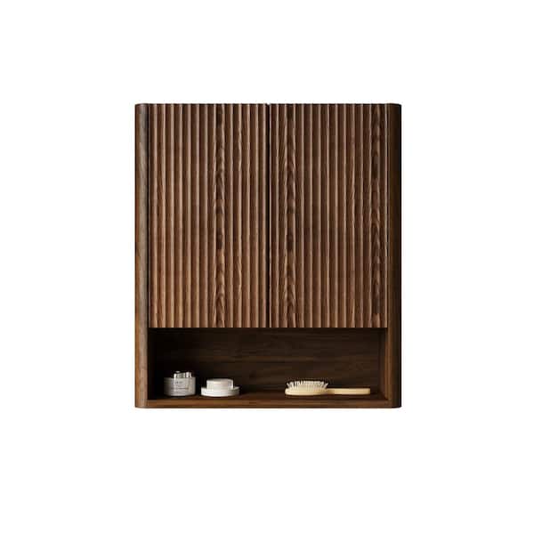 26 in. W x 8 in. D x 30 in. H Dark Walnut Solid Wood Linen Cabinet with Doors, Shelf and Open Storage