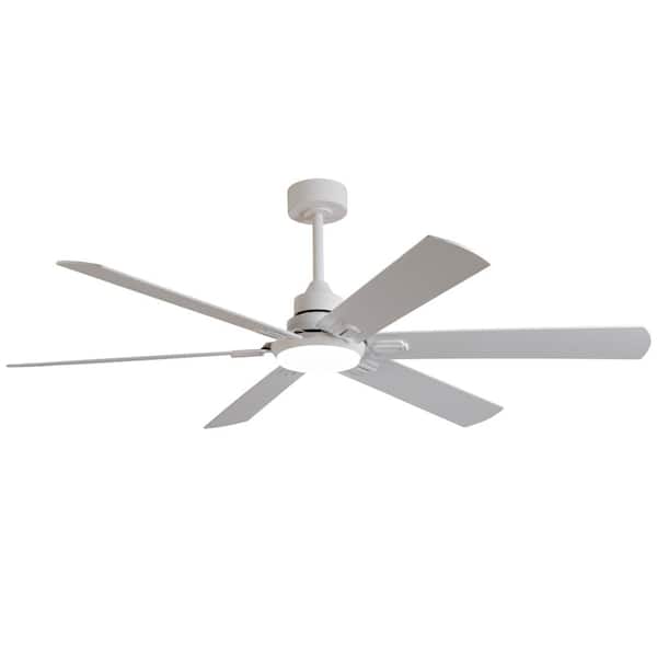 60 in Modern White 6 Speeds White 2-Size Downrod Mount Standard Ceiling Fan with 3 Colors Dimmable LED and Remote