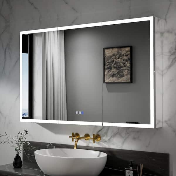 Lonni AZD 48 in. W x 30 in. H Rectangular Silver Aluminum Recessed/Surface Mount LED Medicine Cabinet with Mirror