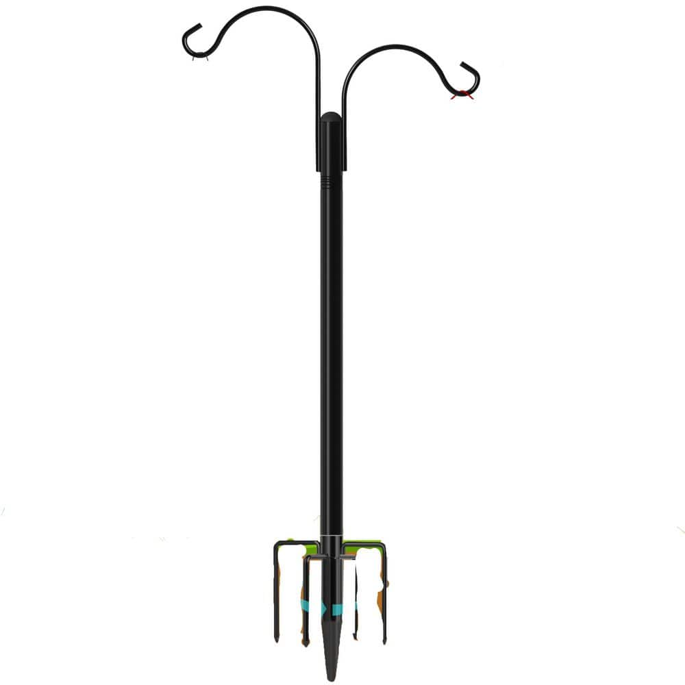 17 in. Double Shepherds Hooks Outdoor Black Metal with 5 Prong Base for Hanging Baskets Lanterns (1-Pack) price history on PriceWatchPro