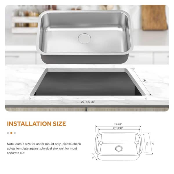 Glacier Bay 32 in. Undermount Single Bowl 18-Gauge Stainless Steel