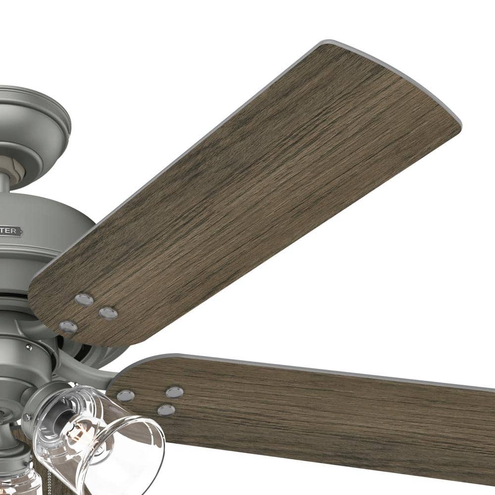 Matte Silver 52" Ceiling Fan with Light Kit and Reversible Blades