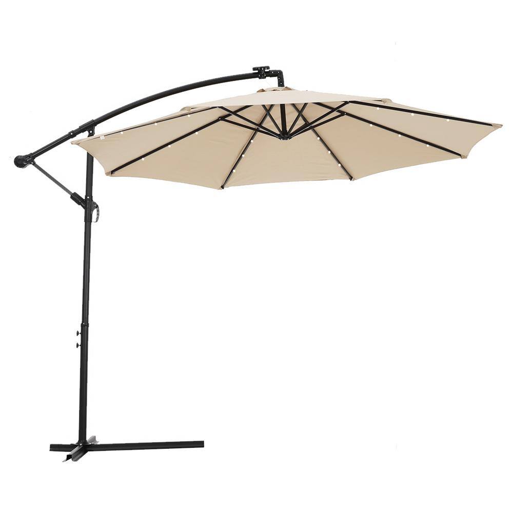 10 ft. Metal Cantilever Solar LED Patio Umbrella in Tan CX219UML-TAN ...