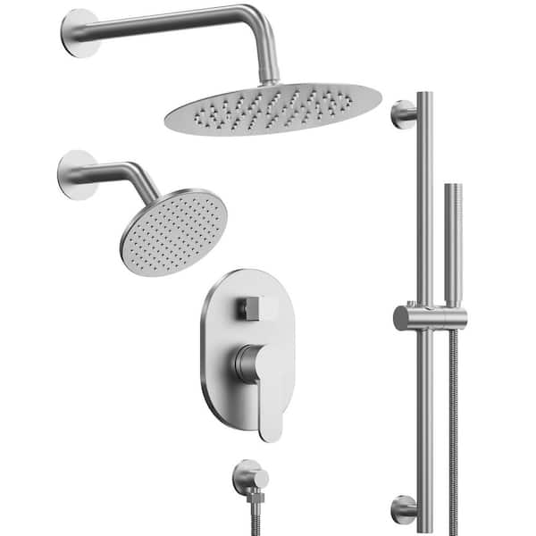 GRANDJOY ClassicRain 3 in 1 Showers with Valve 3-Spray Dual Wall Mount 10 in. Fixed and Handheld Shower Head 2.5 GPM in Chrome