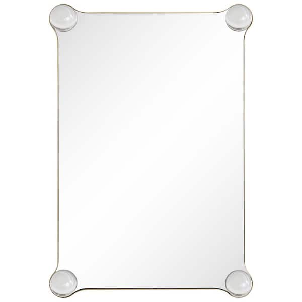 Empire Art Direct Elegance Rectangular Wall Mirror 27 in. x 39 in. Featuring 3 in. Half Sphere Corner Glass Embellishment Gold Iron Frame