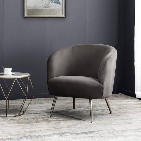 gray velvet barrel chair