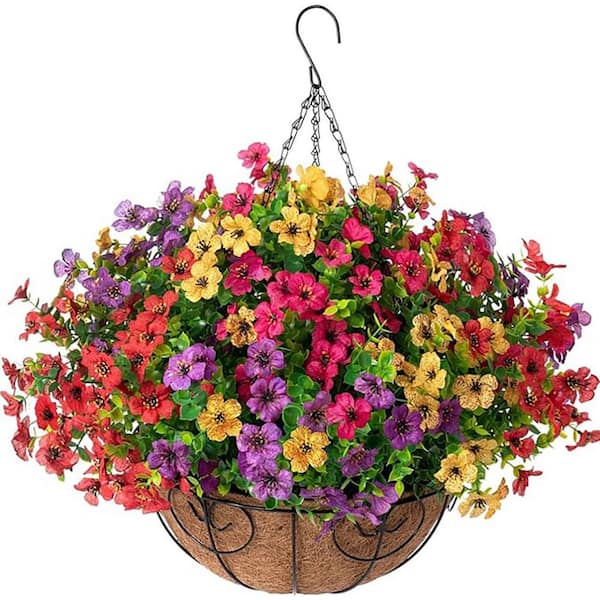 Unbranded 13.8 in. Multi-Colored Outdoor Artificial Daisy Flower in Basket Garden Decoration
