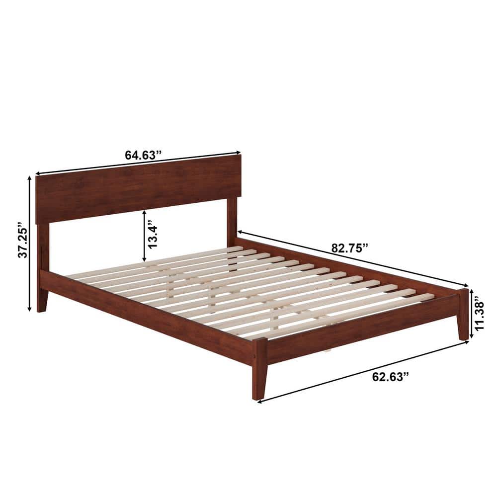 Walnut Queen Wood Frame Platform Bed with Headboard