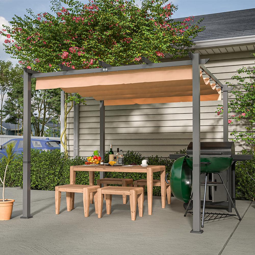 10 ft. x 10 ft. Khaki Aluminum Outdoor Gazebo, Patio Pergola Shade Shelter 