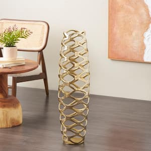 Gold Tall Cutout Aluminum Metal Geometric Decorative Vase