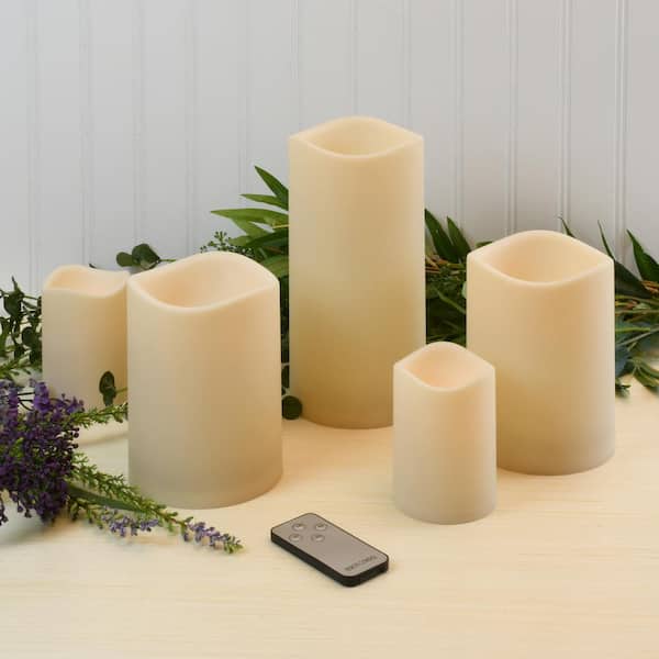 LUMABASE Battery Operated LED Assorted Resin Pillars with Remote