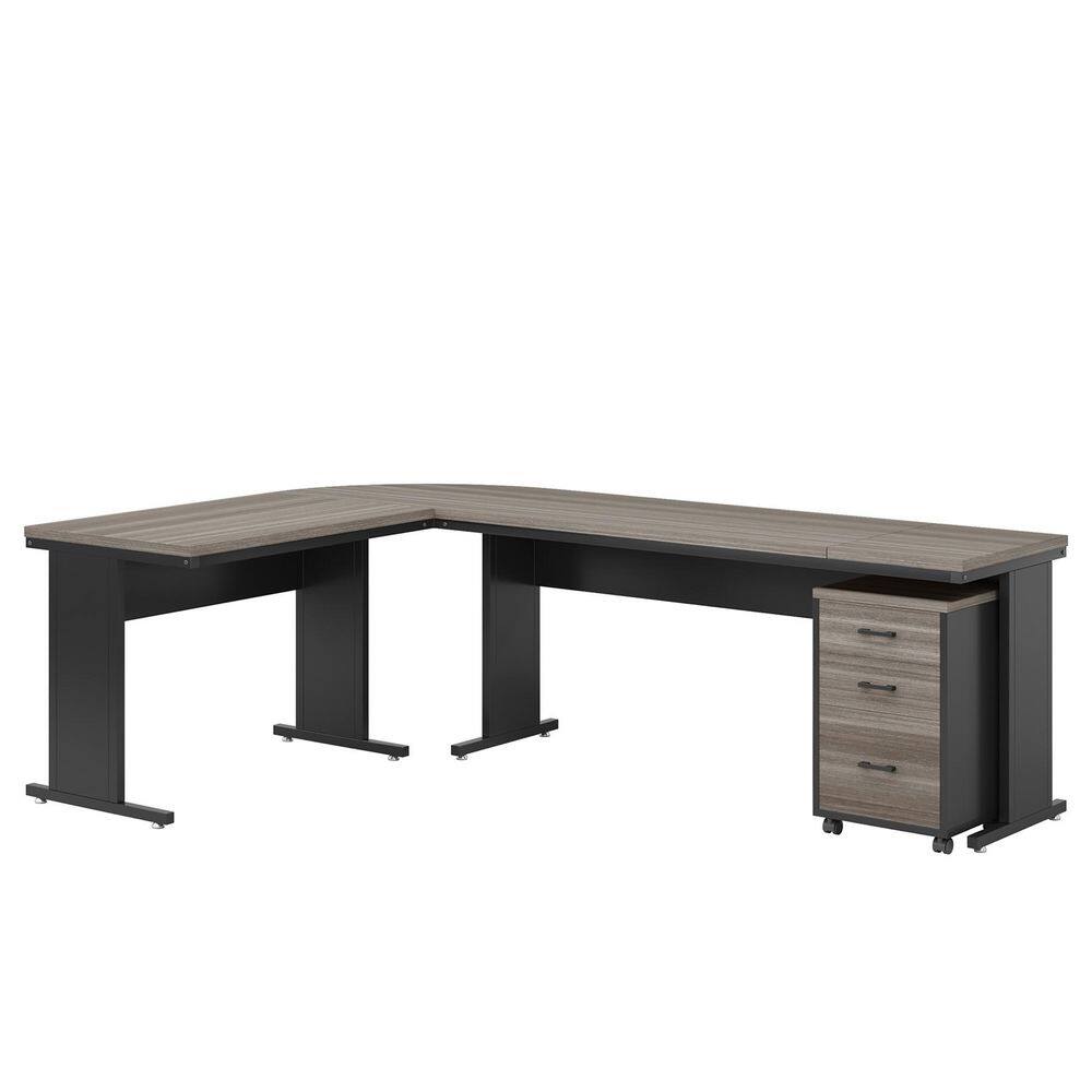 Capen 83 in. L-Shaped Grey Wood 3-Drawer Executive Desk Computer Desk Work Desk with File Cabinet