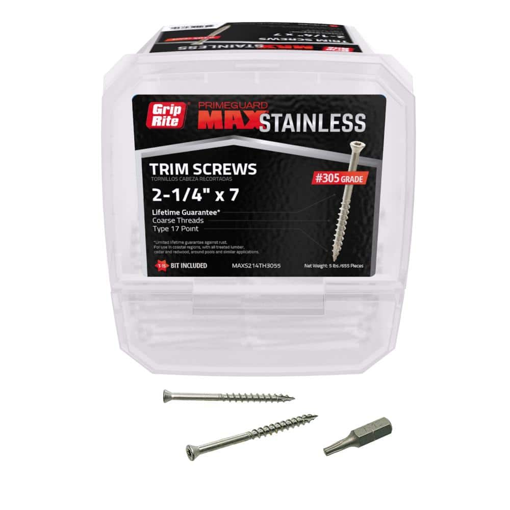 #7 x 2-1/4 in. 305 stainless Steel Star Drive Trim Head Wood Screws 5 ...