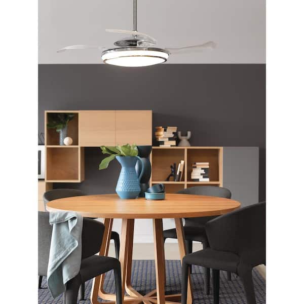 Evo1 Brushed Chrome Retractable 4-blade 48 in. LED Ceiling Fan with Light and Remote Control