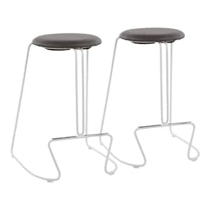 Finn 26 in. White Counter Stool with Grey Faux Leather Upholstery (Set of 2)