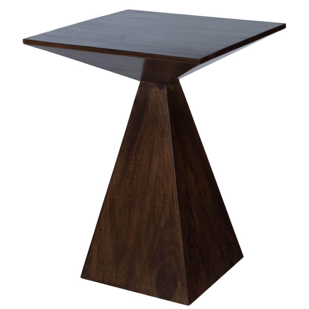 Triangular Mango Wood & Metal End Table with Storage - Coffee