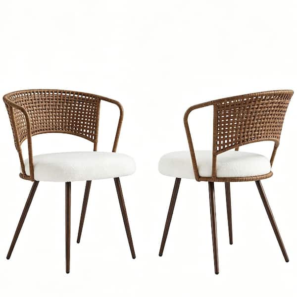 Farmhouse 22.05 in. Wicker Dining Chair with Cushion Dark Walnut Rattan and Metal Unassembled