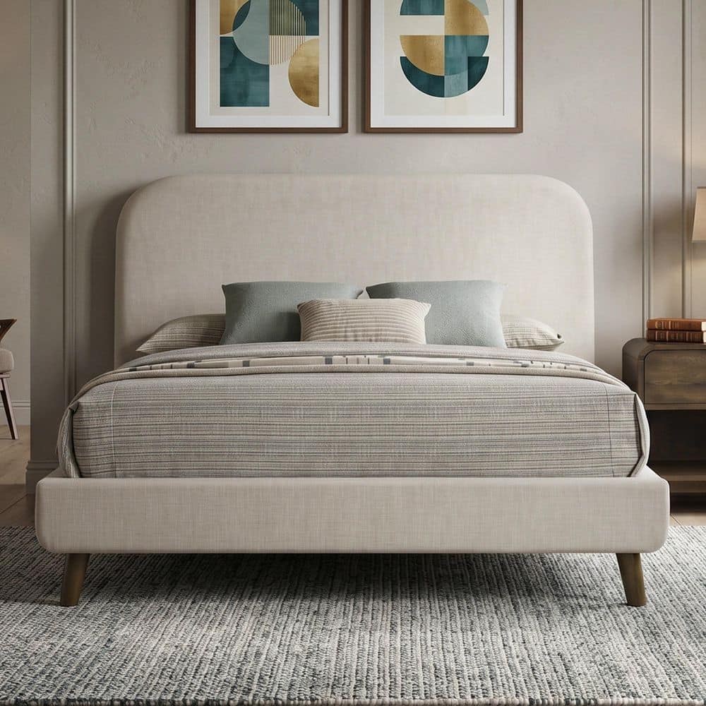 Davis Gray Wood Frame King Fabric Upholstered Platform Bed with Rounded Profile Headboard price history on PriceWatchPro