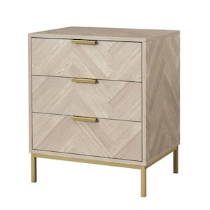 Oak 3 Drawers 19.8 in. W Nightstand with Gold Metal Legs