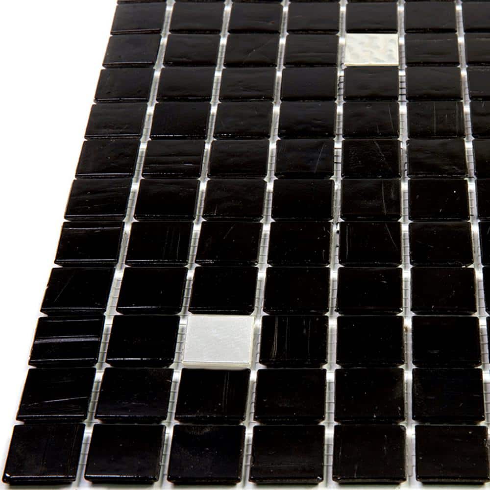 12" x 12" Black and White Iridescent Glass Mosaic Tile