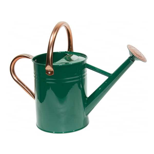 Dyiom 1 gal. Outdoor Steel Watering Can Sliver Galvanized Steel Green Watering Can with Copper Accents