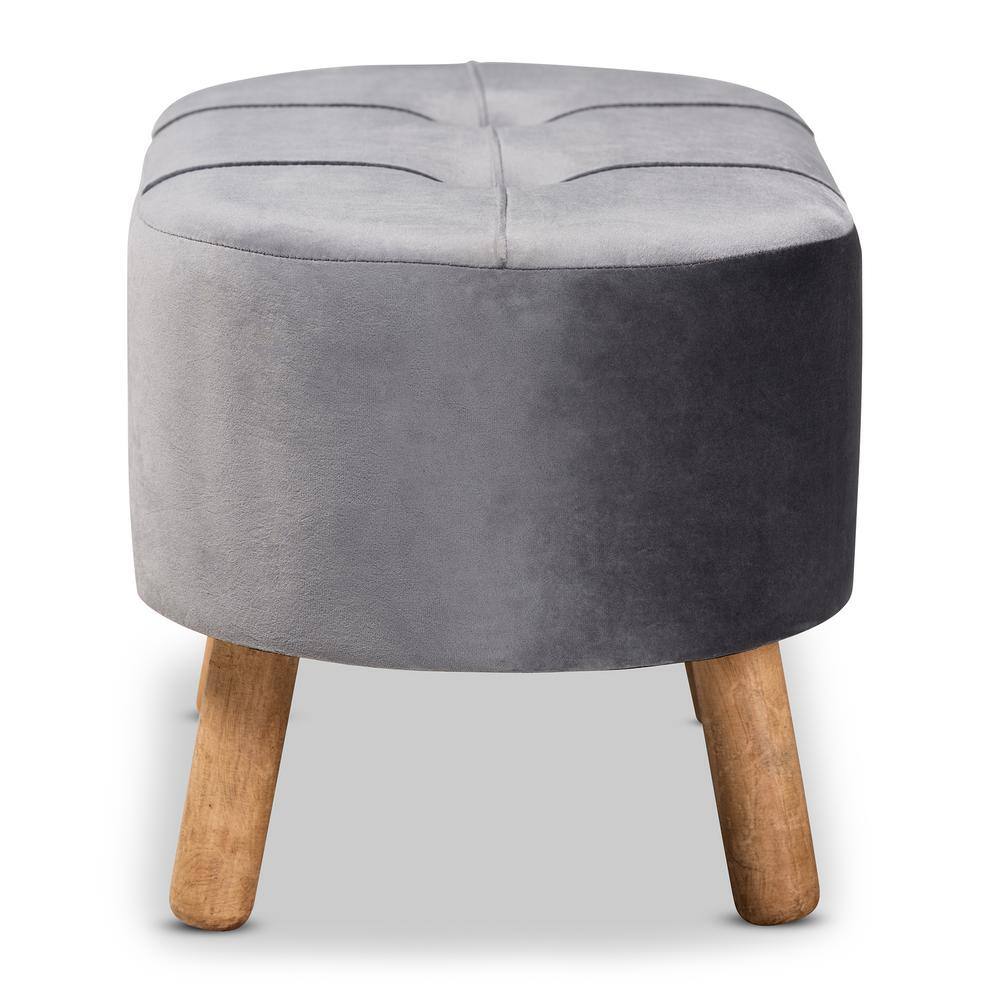 Simone Mid-Century Tufted Grey Velvet Ottoman