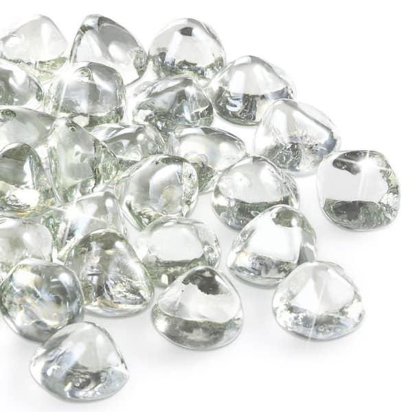 10 lb. 1 in. High Luster Firepit Glass, Clear Fire Glass Rocks for Propane Fire Pit, Fireplace and Outdoor Decoration