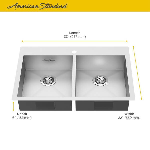 American Standard Edgewater Dual Mount Stainless Steel 33 In Ada Double Bowl Kitchen Sink 18db 075 The Home Depot