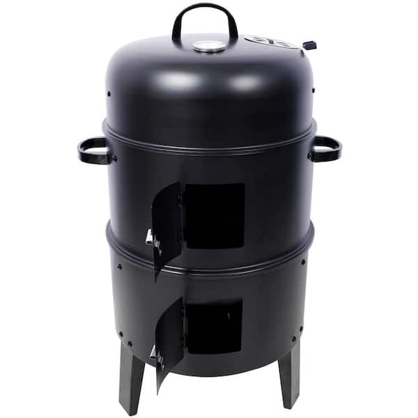 Otryad 16 Inch Steel Charcoal Smoker, 2-Tier Vertical BBQ