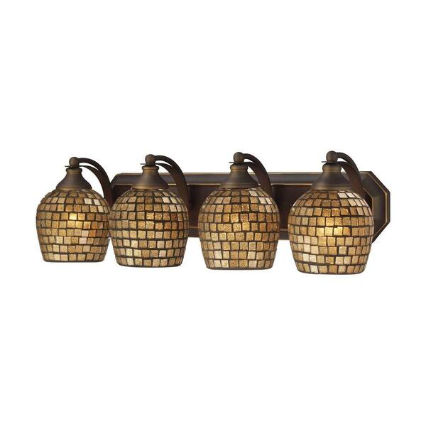 Titan Lighting 4-Light Aged Bronze Vanity Light with Gold Mosaic Glass