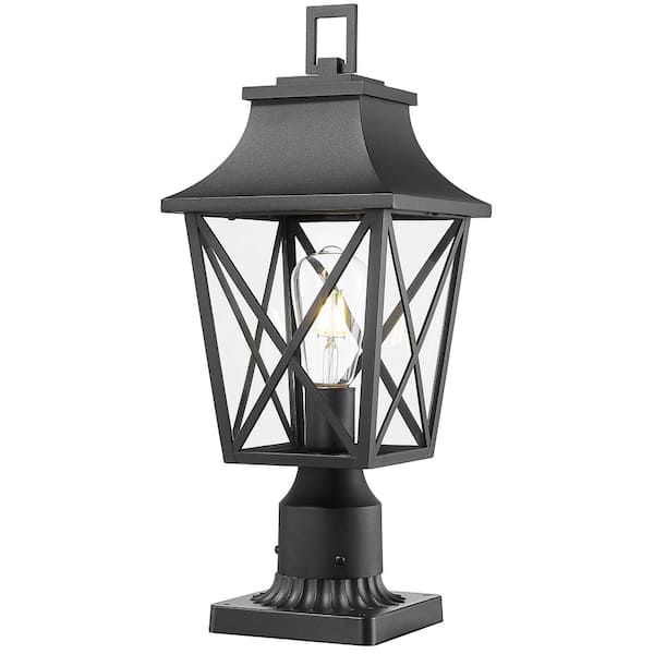 19.8 in. 1-Light Black Aluminum Hardwired Outdoor Weather Resistant Post light With No Bulbs included (1-Pack)